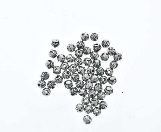 8mm Vintage Rose Shape Classic Silver Beads, 12 inch strand