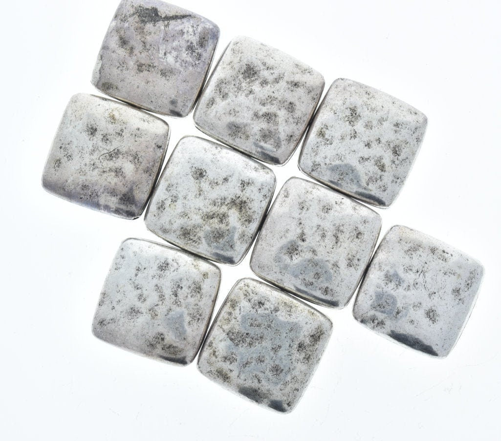 25mm Hammered Square Beads, Antique Silver, diagonally drilled, strand