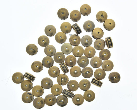 Vintage Rondelle Granulated Bead, 10mm x 6mm, Antique Gold Beads, pack of 53