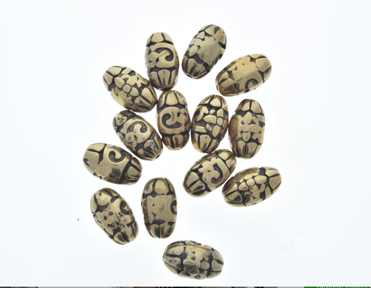 Vintage Scrolled Oval Bead, 21mm x 12mm, Antique Gold, pack of 14