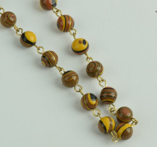 Beaded link gold chain, Semi-precious Tiger Eye Beads, 6mm (C564/TE) or 8mm (C565/TE), 10 foot minimum