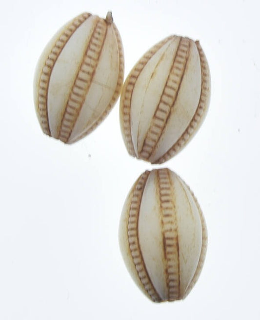 19mm Oval Melon bead, Antique brown, cream, pack of 15