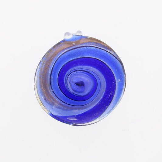 55mm Murano Style Glass Pendant in Sapphire Blue w/Silver and Gold foil, Each