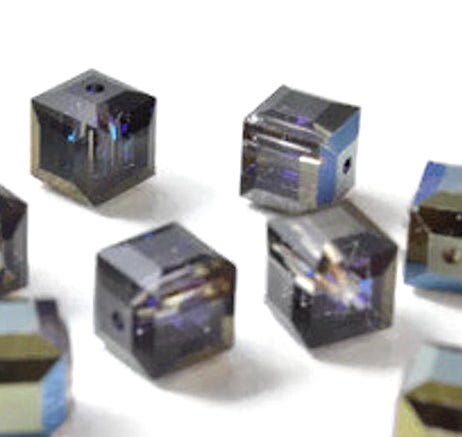 Swarovski Crystal Square Bead, 10mm, 6mm, 4mm, Bermuda Blue, #5601 Faceted Cube Shape, pack of 6 or 12