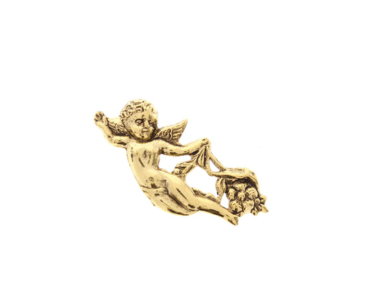 Cherub Angel with flowers stamping charm, antique gold,43mm pack of 6