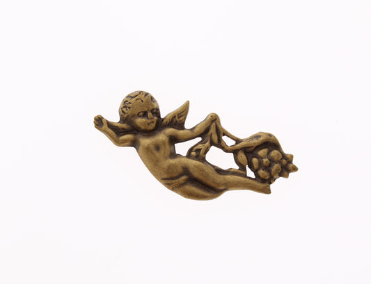 Antique Gold Cherub w/Flowers, 43x17mm, pack of 6