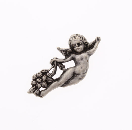 Antique Silver Cherub w/Flowers, 43x17mm, pack of 6