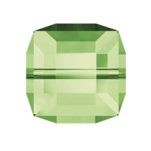 Swarovski Crystal Square Bead, 6mm, 4mm, Peridot (green), #5601 Faceted Cube Shape, pack of 6 or 12