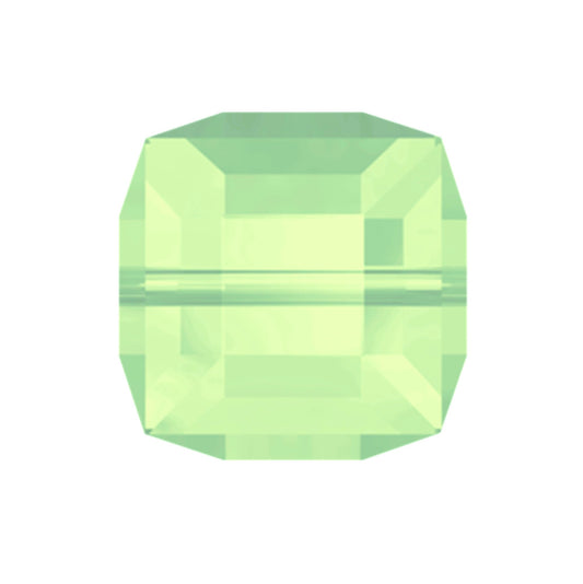 Swarovski Crystal Square Bead, 4mm, 6mm, Chrysolite (green), #5601 Faceted Cube Shape, pack of 6 or 12