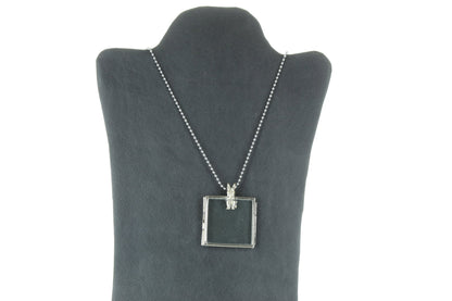 Glass Locket Photo Frame Pendant Necklace, Square with Scottie Dog Bail, in gift bag, 1.5" hinged panes, 18" or 24" silver chain, Each