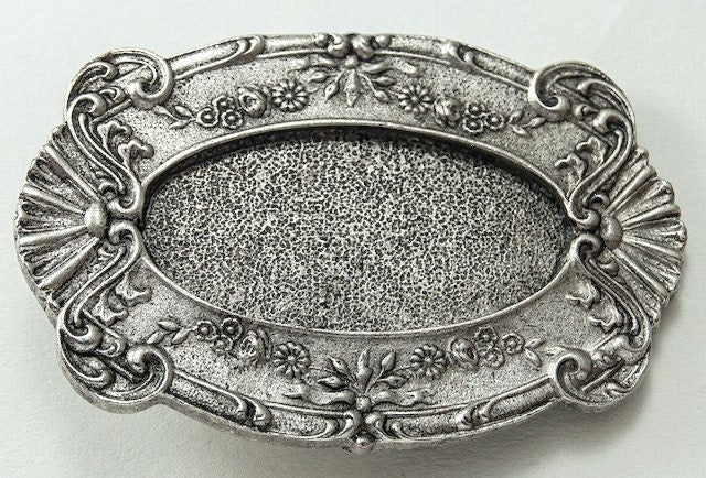 Oval Victorian Lace Buckle Base, 3", Vintage Silver or Antique Golf Finish, Made in USA, 1 each