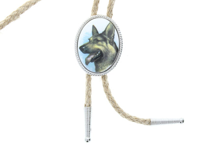 Dog Cameo Bolo Tie with tips, 40mm, Gift Box, Collie, Poodle, Shepherd, King Charles Spaniel, Scottie or Jack Russell Terrier, 36" jute cord