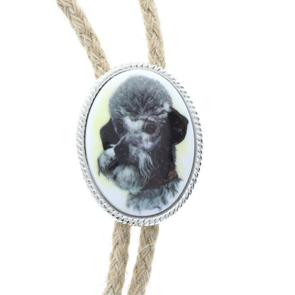 Dog Cameo Bolo Tie with tips, 40mm, Gift Box, Collie, Poodle, Shepherd, King Charles Spaniel, Scottie or Jack Russell Terrier, 36" jute cord