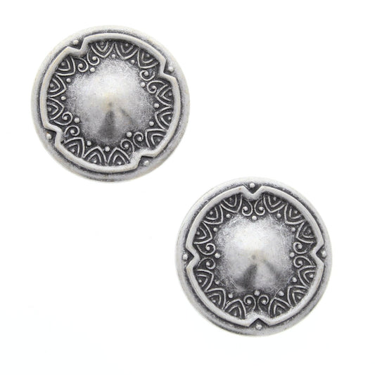 Vintage 30mm Button Covers, Round engraved dome, Antique Silver or antique gold,  Set of 4