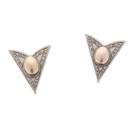 Western Antique silver with pearl stone, Collar Tip Pair, 27mm long, small set, 02729