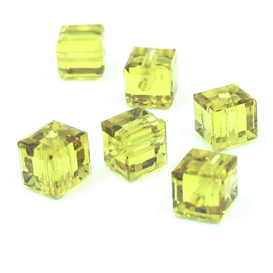 Swarovski Crystal Square Bead, 8mm, 6mm, 4mm, Lime (green), #5601 Faceted Cube Shape, pack of 6 or 12