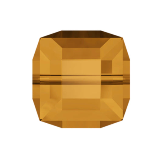 Swarovski Crystal Square Bead, 4mm Topaz (gold), #5601 Faceted Cube Shape, pack 12