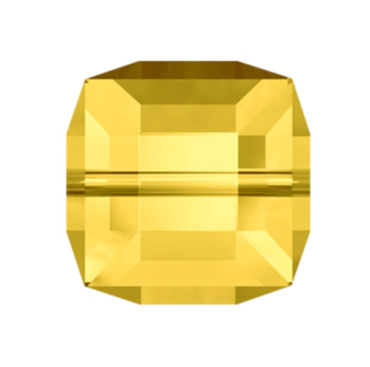 Swarovski Crystal Square Bead, 6mm Light Topaz (gold), #5601 Faceted Cube Shape, pack 6