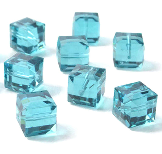 Swarovski Crystal Square Bead, 4mm, 6mm, Indicolite (blue), #5601 Faceted Cube Shape, pack of 6 or 12
