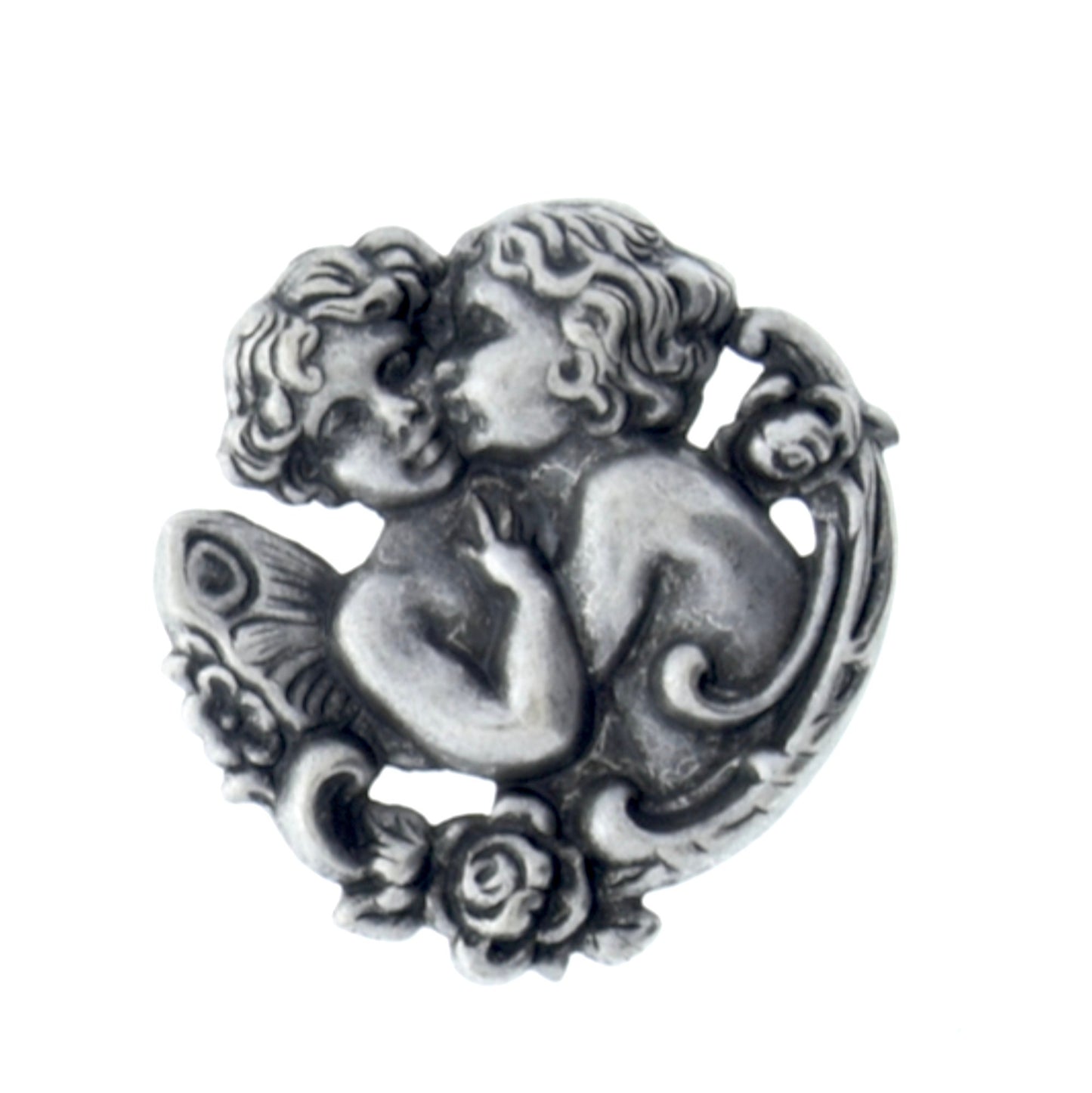 Vintage Victorian Angels Cherubs Kissing Stamping Charm, 31mm, Classic Silver or Antique silver, pack of 3