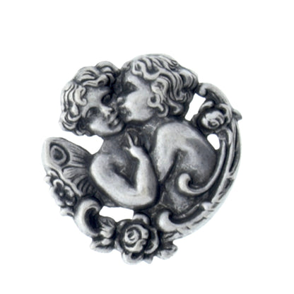 Vintage Victorian Angels Cherubs Kissing Stamping Charm, 31mm, Classic Silver or Antique silver, pack of 3