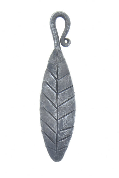 Viking Norse Leaf Pendant, 78mm with look, black forged steel, each