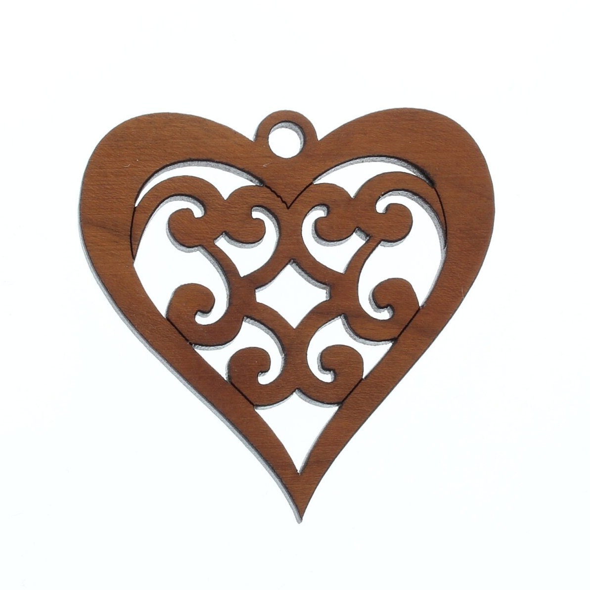 Heart Pendant, Cherry Wood, 2 inch x 1.5 inch, each