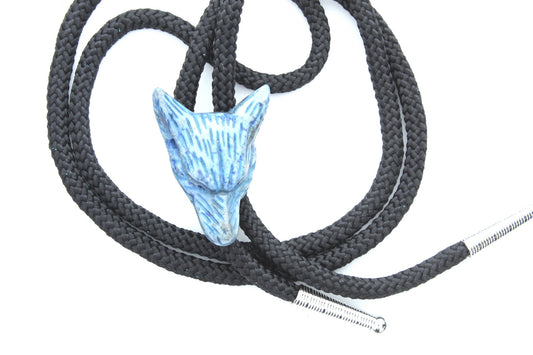 29mm x 39mm Turquoise Stone Fox Bolo Tie, Gift Bag, matching silver tips, Black, Red or jute 36" cord, Handmade in USA