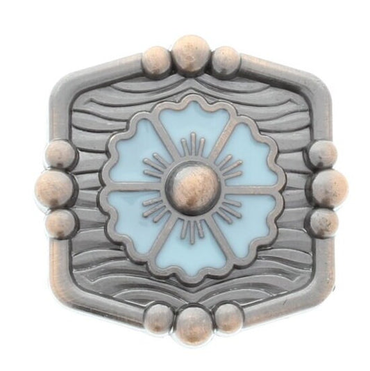 Turquoise Flower Enamel Concho, antique silver with Chicago screw back, Each
