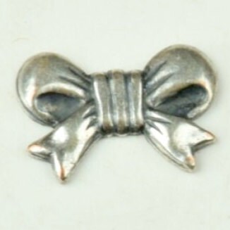 Bow Charm, silver antique finish, Made in USA, pack of 6