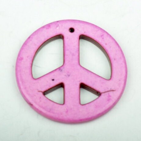 34mm Pink Peace Sign Stone Pendant, magnasite stone, Each. OE A654 pendant