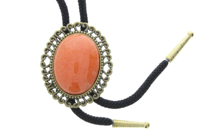 40mm Carnelian Bolo Tie, Gift Bag, oval stone in silver filigree setting with matching tips, 36" Black woven cord, HandMade in USA