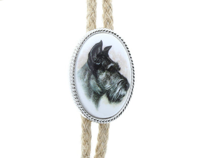 Dog Cameo Bolo Tie with tips, 40mm, Gift Box, Collie, Poodle, Shepherd, King Charles Spaniel, Scottie or Jack Russell Terrier, 36" jute cord