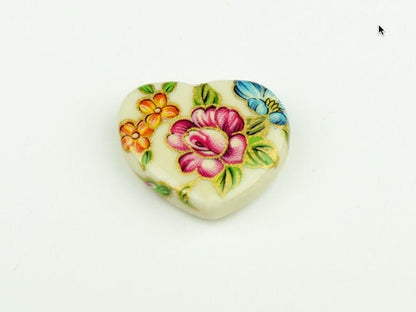 Hand painted Pink Rose Flower Bead, Ivory Ceramic, 27mm x 23mm, Pack of 2