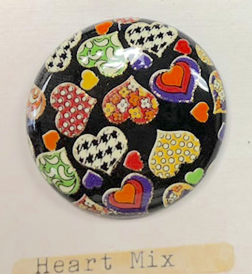 Vintage 1960s Litho Printed Cabochons, 34mm, Western Cowboy, Horse, Heart, Teddy Bear Litho Print, acrylic flat back, 1 Set of 4 Cabochons