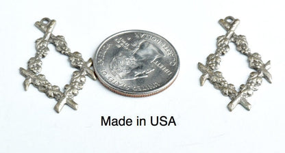 35mm Vintage Floral Wreath Charm, Antique Silver, Made in USA, pack of 6