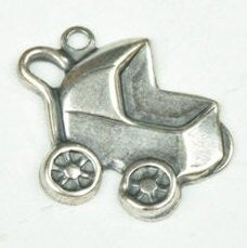 Baby Carriage Pram Charm, Antique Silver, Made in USA, pack of 6