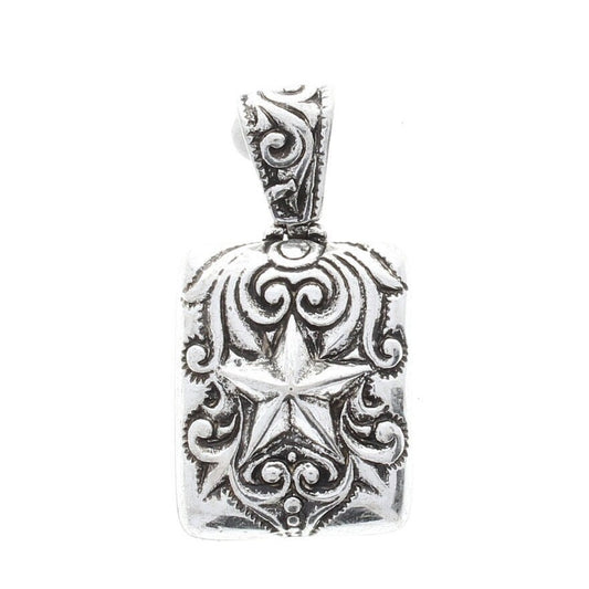 Lone Star Pendant, 27x21mm Western Tooled Star w/ hinged bail, Antique Silver, Each   (P2038)
