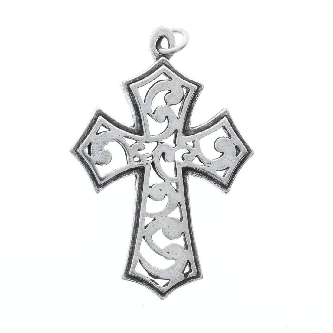 Silver Filigree Cross Pendant on black cord, 55x37mm (2.17x1.45in), each