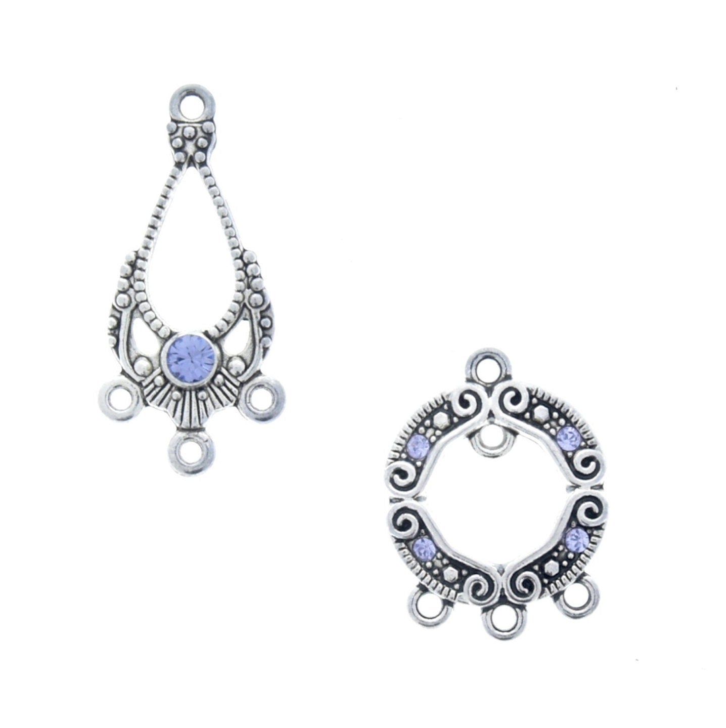 Swarovski Chandelier Earring Charm Set, aqua marine crystal in antique silver marcasite style, Round or Tear Drop Shape, 1 Pair