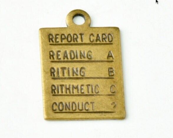 Vintage Report Card Charm, antique gold, Made in USA, pack of 6