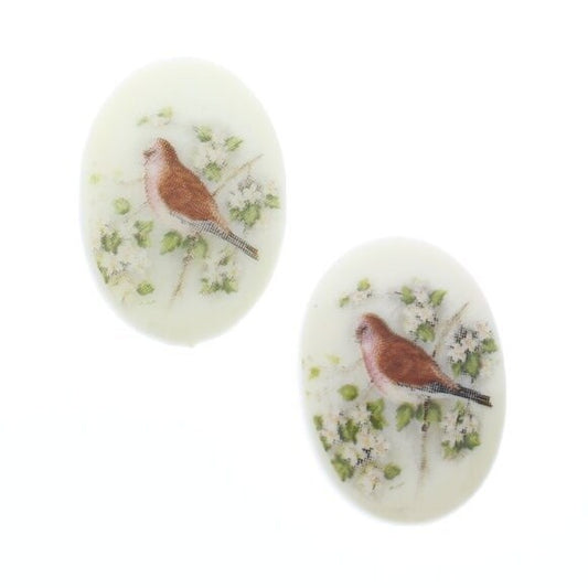 25mm Cameo Red Bird Cardinal Cabochon, Vintage Litho, pack of 4