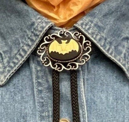 Bat Bolo Tie with matching tips. Gift Box. 36" cord, handmade in USA, Each