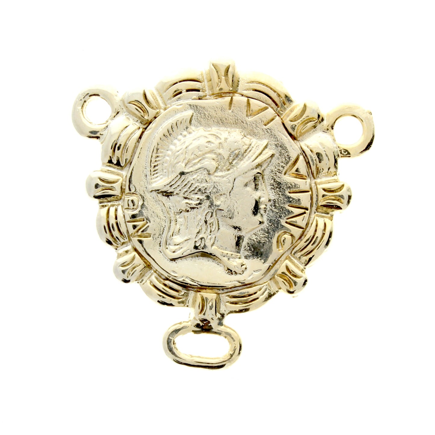 44mm Greek Roman Coin Medallion Pendant, 3 bail rings, Hamilton Gold, antique gold, or silver, Made in USA, pack of 2