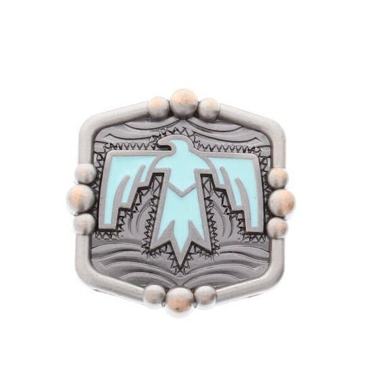 Turquoise Enameled Bird Concho, Antique Silver, Chicago screw back, Made in USA, Each