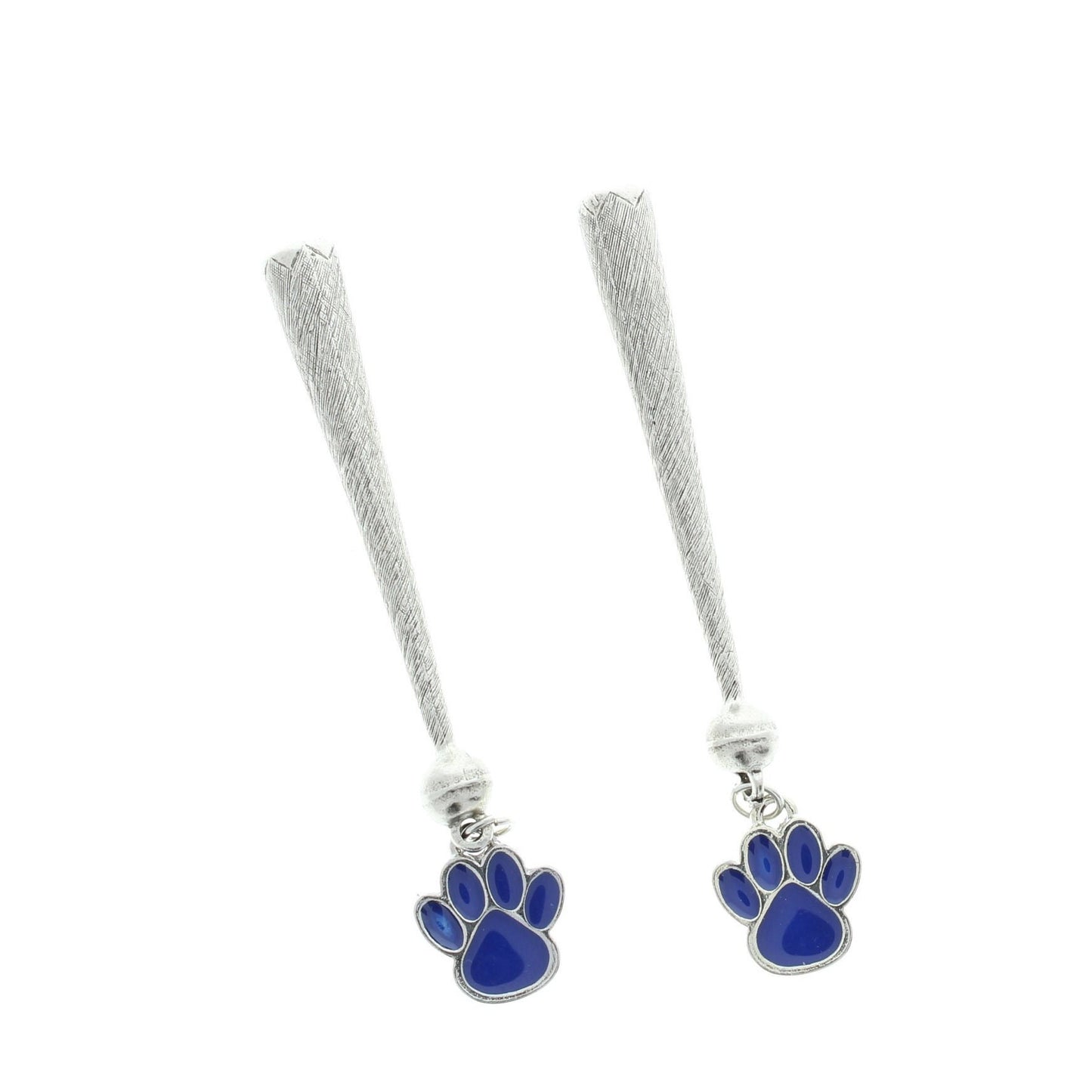 Bolo Tips Dog Cat Pet Paw Charms, antique silver with blue enamel, handmade, made in USA, 1 pair