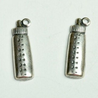 Baby Bottle Charm 19mm  Antique Silver plated over brass sold in packs of 6 15187CS