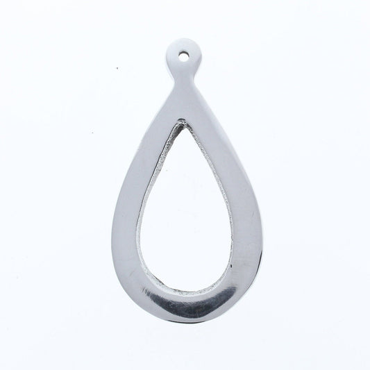 2x1.25 inch Teardrop Shaped Frame Pendant w/bail at top, Polished Silver Aluminum, each