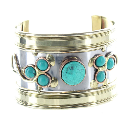 Turquoise Cuff Bracelet, adjustable in silver and gold, 2.75" wide, each