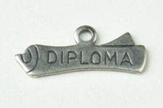 Diploma charm, 18mm, antique silver, Made in USA, pack of 6